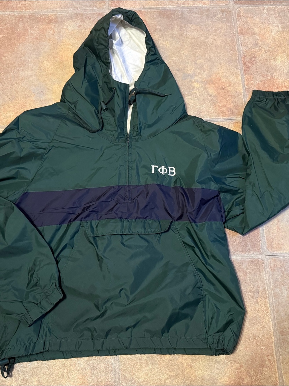 Acadia Jacket in White with Dark Green Accents
